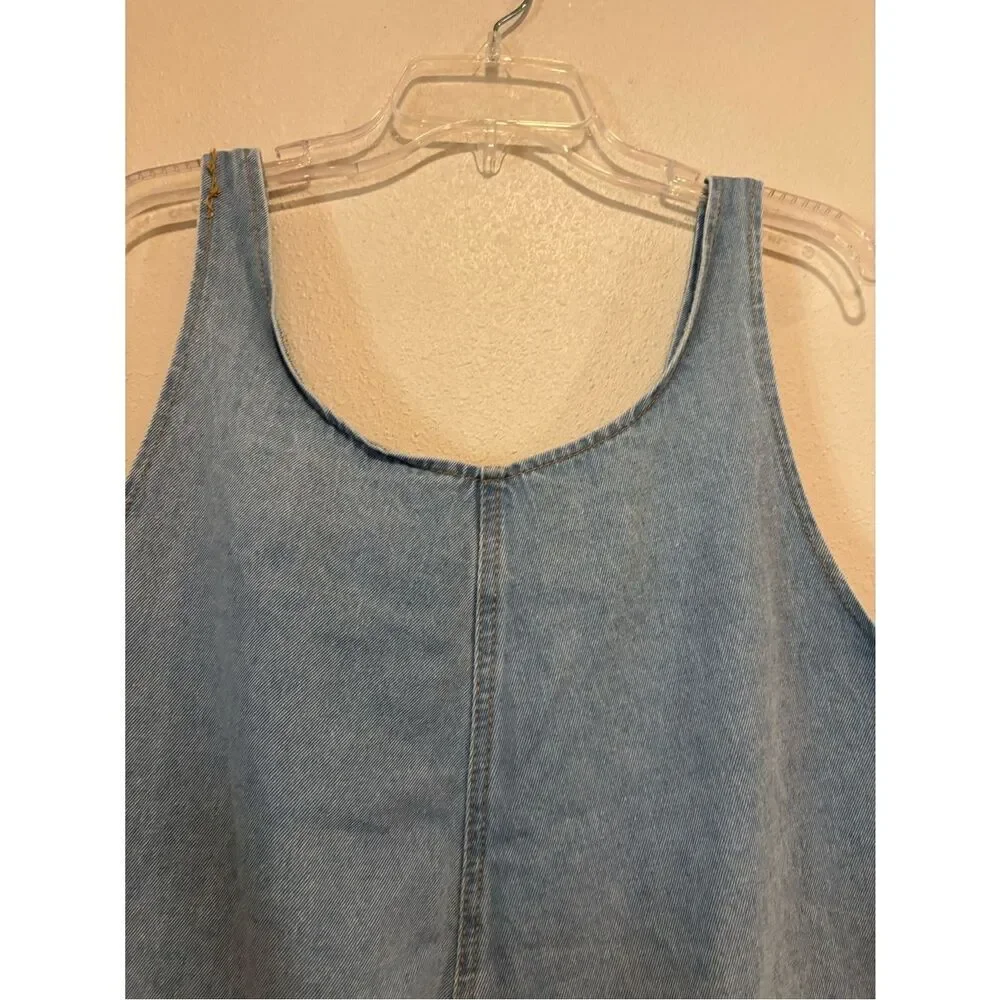 💙 SHEIN Denim Romper XL Tie Back Sleeveless Chambray Shorts Jumpsuit